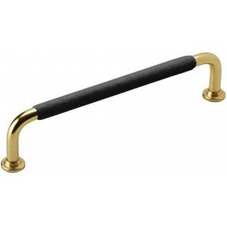 Beslag Design 1353 greb, 128 mm, poleret messing/sort læder, glat