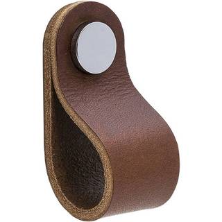 Beslag Design Loop Round knop, brunt læder/krom