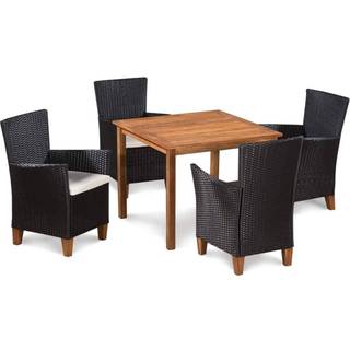 udendørs spisebordssæt 5 dele polyrattan sort og brun
