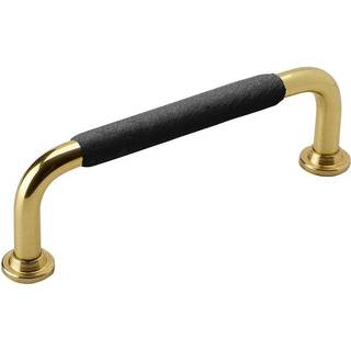 Beslag Design 1353 greb, 96 mm, poleret messing/sort læder, glat