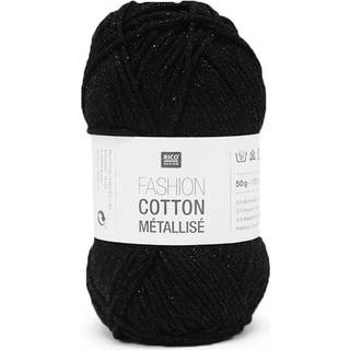 Rico Design Fashion Cotton Métallisé Indhold: 53% Bomuld, 35% Akryl, 12% Metalliseret Garn Vægt/Længde: 50g = 125m Anbefalede pinde: 4.00 mm Strikkefasthed:10 x 10 = 21m x 30p Håndvask / Tåler ikke tørretumbler / Tørres fladt.