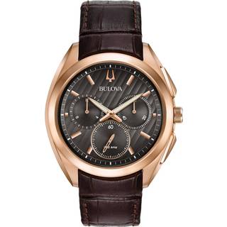 Bulova Curv 97A124 Rose Gold Tone Brown Leather Strap Watch - W09104