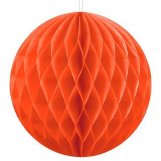 1 stk. Honeycomb kugle i orange farve, diameter ca. 10 cm, genanvendelig med klips til montering