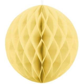 1 stk. Honeycomb kugle i stråfarve, 40 cm diameter, genanvendelig med klips til montering
