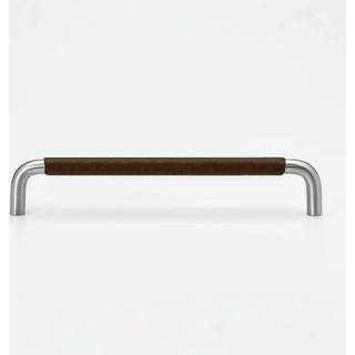 Beslag Design SS-A greb, 128 mm, glat, rustfrit stål/brunt læder