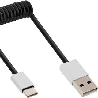 USB 2.0 USB-A til USB-C med spiralkabel, sort | 50 cm | PRIS-MATCH