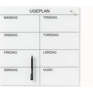 45 x 45 cm. Sort. Glas uge tavle Dansk