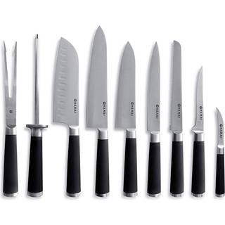 Knivsæt med 9 dele, sort, 445x260x(H)65mm, rustfrit Stål med anti-slip gummibelagt håndtag