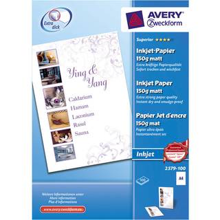 Avery 2579-100 blaekprinter fotopapir, matt 150g A4 100ark