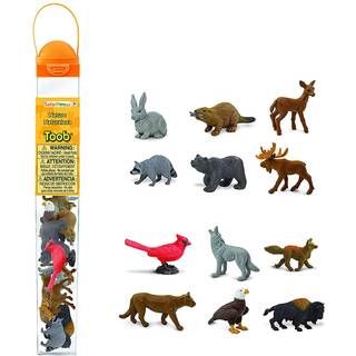 Safari Ltd. Nature TOOB - 12 minifigurer med kanin b?ver Doe Gr? Wolf Fox Black Bear Moose Mountain Lion Bald Eagle og mere - P?dagogisk leget?j