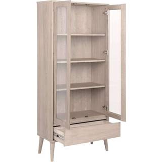 Nagano light vitrine - hvidolieret eg m 4 hylder og skuffe - 178 x 80 cm. Dybde 37 cm.