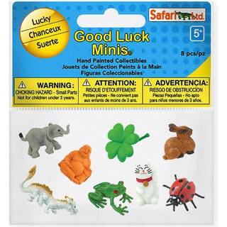 Safari Ltd. held og lykke minis Lucky Fun Pack - 8 Mini Figurines of Frog Ladybug Winking Cat Dragon Buddha Elephant Rabbit Four -Leaf Clover - U