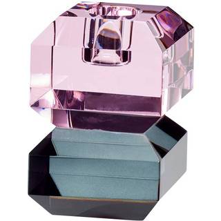 Glas lysestage rosa og grå - Hübsch
