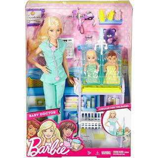 Barbie karrieredukke - børnelæge med 2 baby patienter og tilbehør
