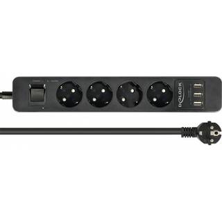 Delock stikdåse 4 udtag - Schuko - USB - Afbryder - Sort - 1.5m