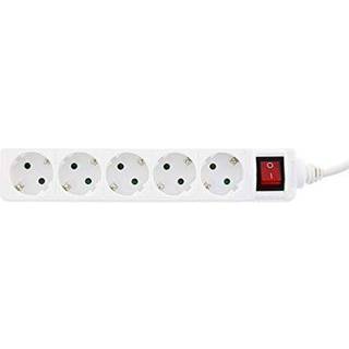 Stikdåse 5 udtag - Schuko EU jord - Afbryder - Hvid- 1.5 m
