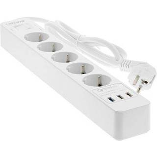 Stikdåse 5 udtag -  3 x USB - Afbryder - EU jord - Hvid - 1.5 m