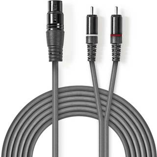 Nedis Balanceret Audio kabel | XLR 3-Pin Hun | 2x RCA Hanstik | Nikkelplateret | 3.00 m | Runde | PVC | Mørkegrå | Kartonhylster