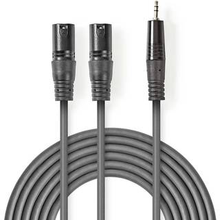Nedis Balanceret Audio kabel | 2x XLR 3-Pin Hanstik | 3.5 mm Hanstik | Nikkelplateret | 1.50 m | Runde | PVC | Mørkegrå | Kartonhylster
