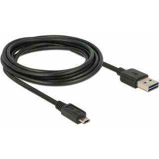 Dual Easy USB 2.0 kabel - USB-A / Micro-B - Sort - 3 m