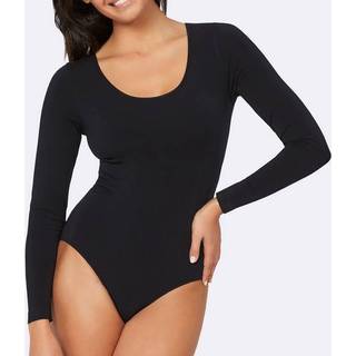 Sømfri sort bambus bodystocking med lange ærmer til dame fra Boody, M