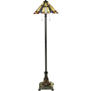 Inglenook gulvlampe, Tiffany-stil, bronze, højde 158 cm