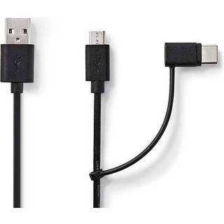 Nedis 2 i 1 kabel | USB 2.0 | USB-A Han | USB Micro-B han / USB-C™ Han | 480 Mbps | 1.00 m | Nikkelplateret | Runde | PVC | Sort | Blister