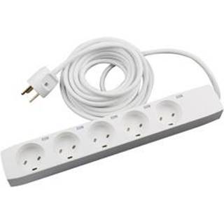 EDB 5-stikdåse m/jord med 5 meter ledning hvid