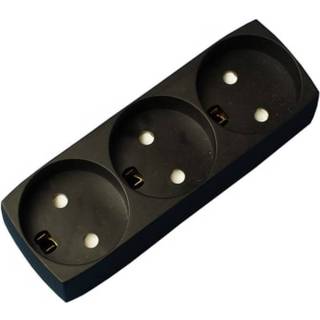3-stikdåse u/jord m/blindhul sort 250V 10A