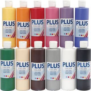 Plus Color Hobbymaling, 12 standardfarver 250ml