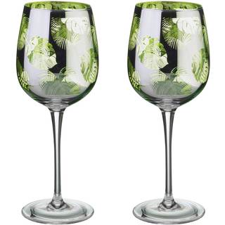 Artland Artland Set of 2 Green Tropical Leaves Wine Glasses