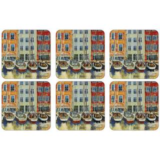 Pimpernel Boat Scenes Collection Coasters | S?t af 6 | Cork backed Board | Varme- og pletbestandig | Drinks Coaster til bordpladsbeskyttelse | M?