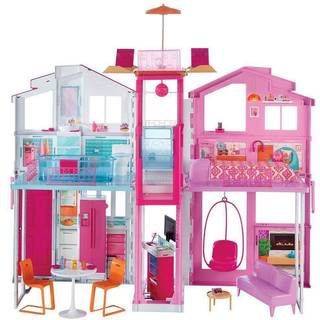 Barbie 3-etagers r?kkehus dukkehus med elevator svingstolem?bler og tilbeh?r foldet til b?rbarhed og rejser (Amazon Exclusive)