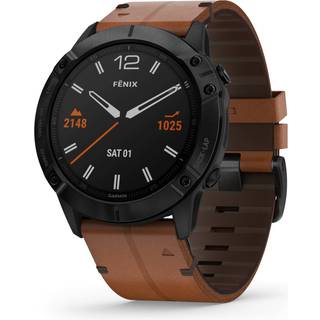 Garmin fenix 6X Pro og Sapphire, Sort DLC med chestnut-brun læderrem