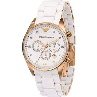 Emporio Armani Sportivo Damesur Chronograf Roséguld Hvid Silikon AR5920