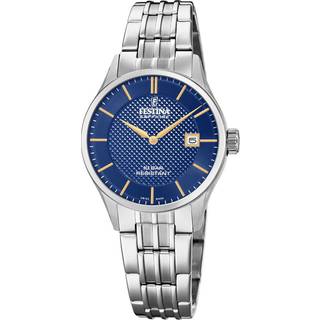 Festina Swiss Made dameur i stål med blå skive og lænke