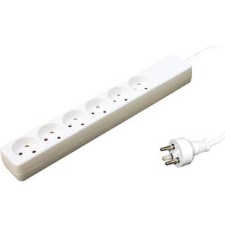 MicroConnect Dansk 230V 6-stikdåse med jordstik, hvid | 7 meter | PRIS-MATCH