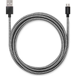 Usbepower FAB 120 Micro USB 1,2 m. Sort/Hvid