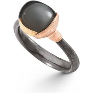 OLE LYNGGAARD COPENHAGEN Lotus 1, oxideret sølv / 18 kt. guld ring med grå månesten