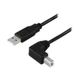 Deltaco USB 2.0 kabel Type A - Vinklet Type B, 1m - Sort
