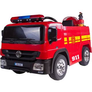 Brandbil Elbil til Børn 12V m/2.4G Remote, Gummihjul, hjelm, vandpistol mv.
