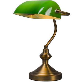 Klassisk bordlampe/notarlampe bronze med grønt glas - Banker