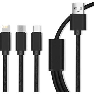 3-i-1 Ladekabel iPhone + USB-C + microUSB 2.1A