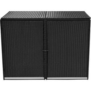 dobbelt skraldespandsskjuler polyrattan sort 148 x 80 x 111 cm