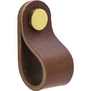 Beslag Design Loop Round knop, brunt læder/messing