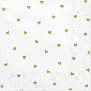 20 stk. Frokostservietter Hvid med Guld Hjerter - Elegant & Festlig 33x33 cm