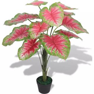kunstig caladium-plante med urtepotte 85 cm grøn og rød