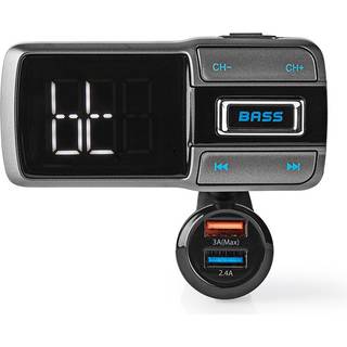 Nedis FM-sender til bilen  Bluetooth®  Basforstærkning  MicroSD-kortstik  Håndfri opkald  Stemmestyring  30 A/24 A