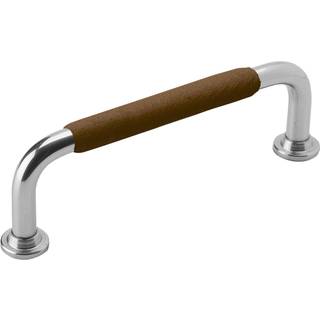 Beslag Design 1353 greb, 96 mm, forniklet/brunt læder, glat