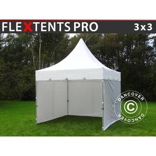 Foldetelt FleXtents Easy up pavillon PRO Peak Pagoda 3x3m Hvid, inkl. 4 sider